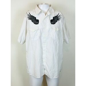 Vercho Clothing Y2K Shirt Mens XL White Angel Wings Short Sleeve Street Grunge